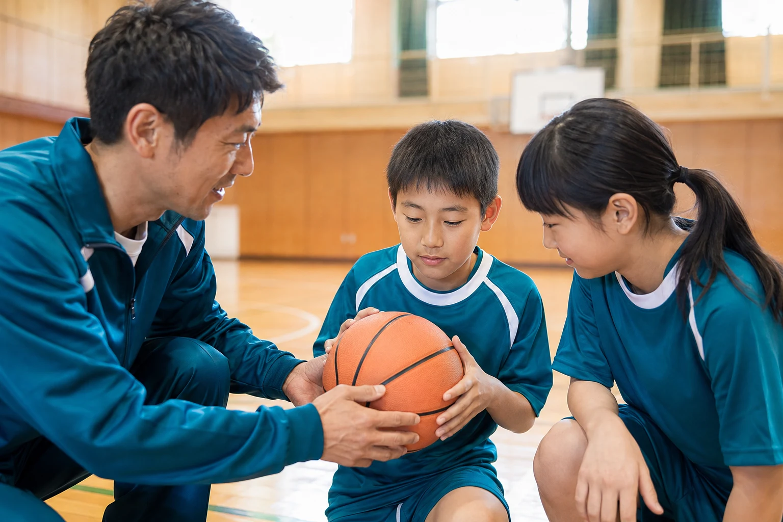 コーチから基本を教わる子どもたちのイメージ